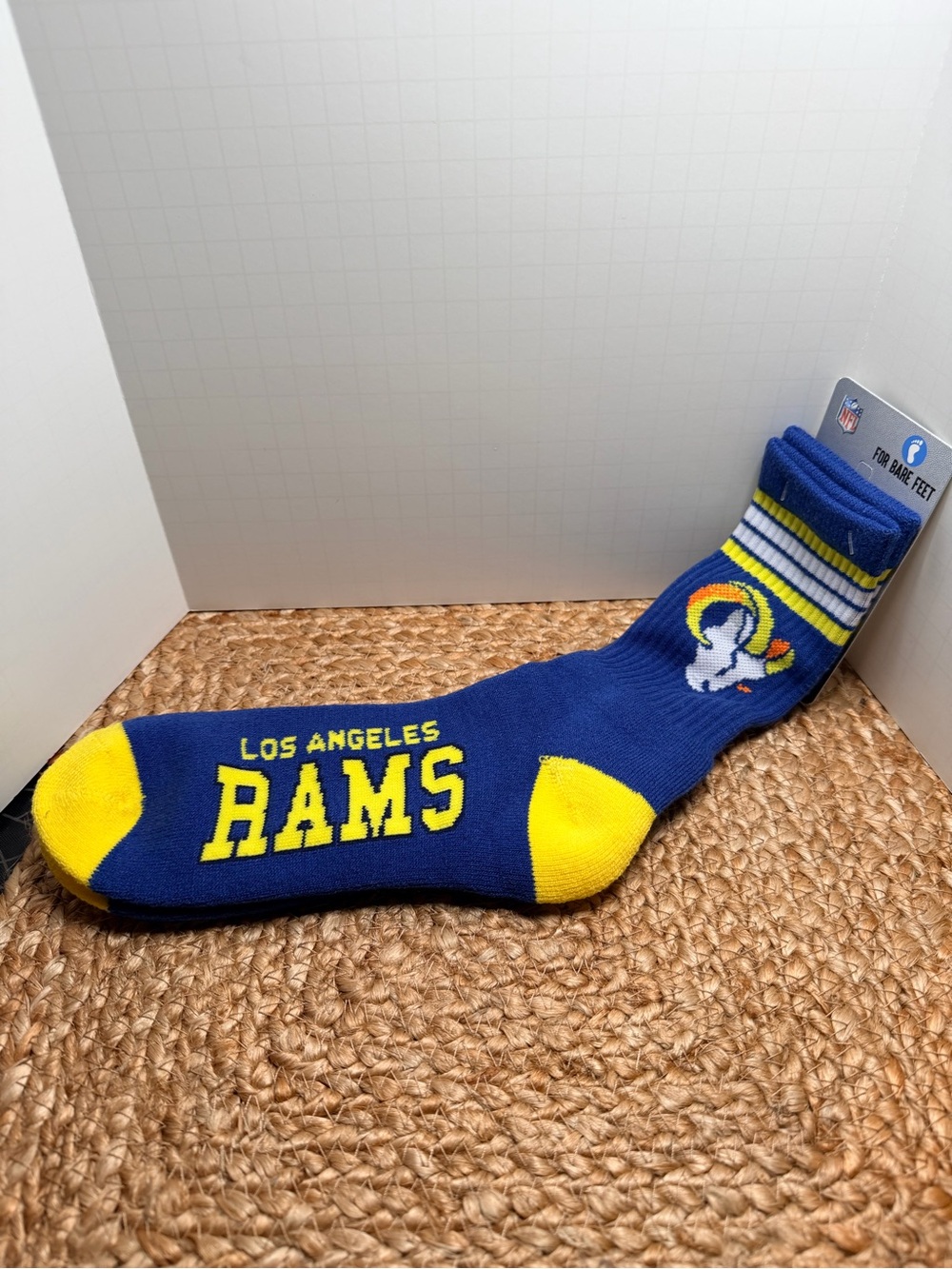 NFL Los Angeles Rams Royal Blue and Yellow 4 Stripe Crew Socks